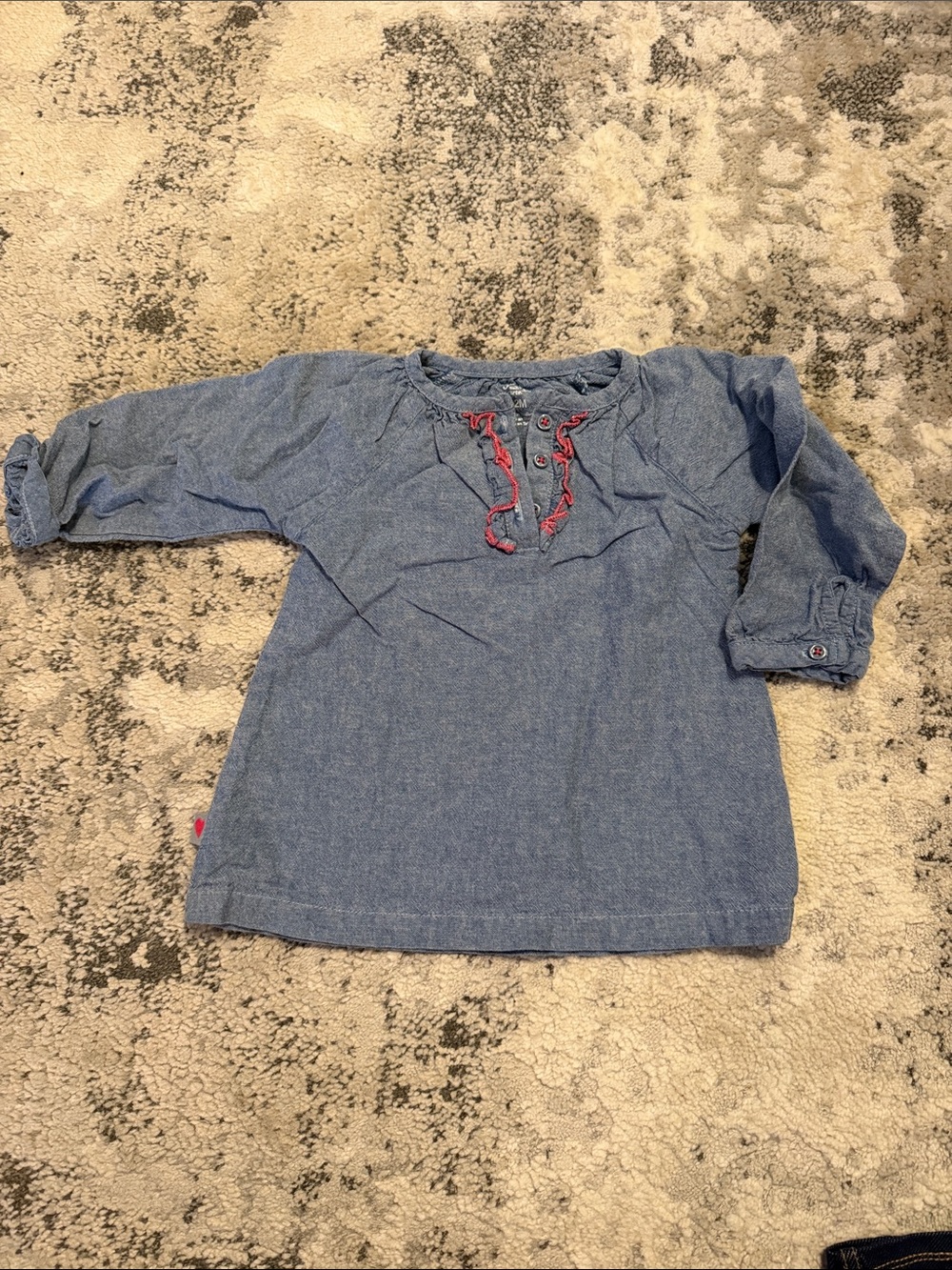 Carter's Blue Long-Sleeve Chambray Top with Pink Trim